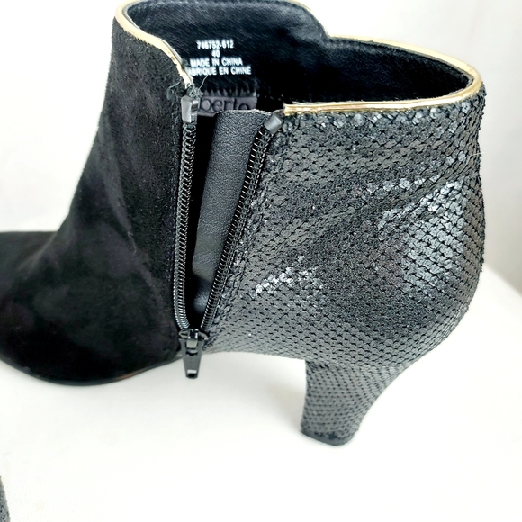 ALBERTO black heeled booties faux leather ankle boots gold accents - Picture 4 of 15